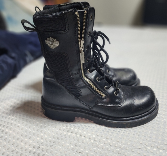 HARLEY DAVIDSON EUC MENS SZ 9.5 LEATHER LACE & ZIP BIKER MOTORCYCLE BOOTS